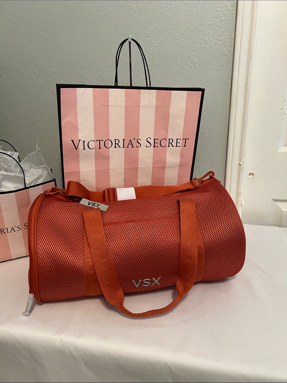 VSX Rust Orange Mesh Duffel Bag with Logo Straps
